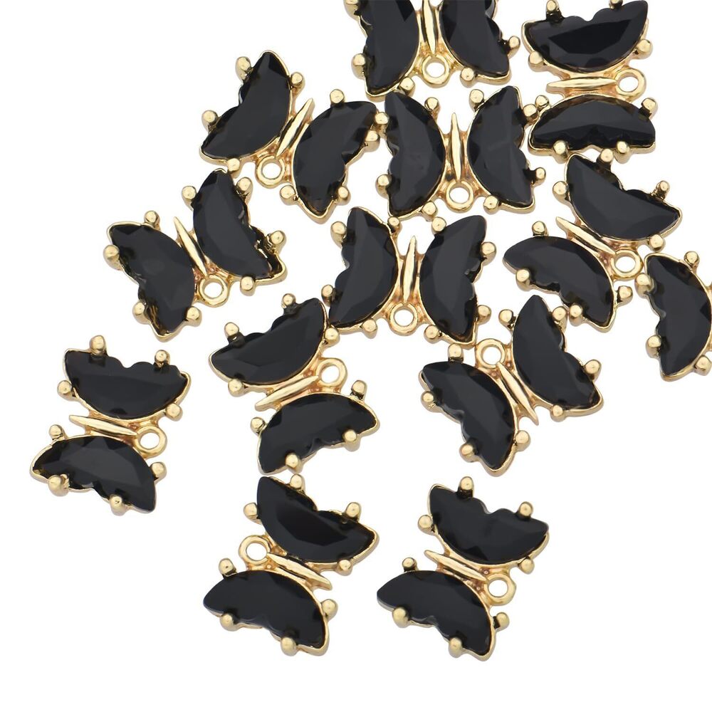 9235 Pack of 20 Butterfly Color Tinted Crystal Charms Bulk Gold Plated